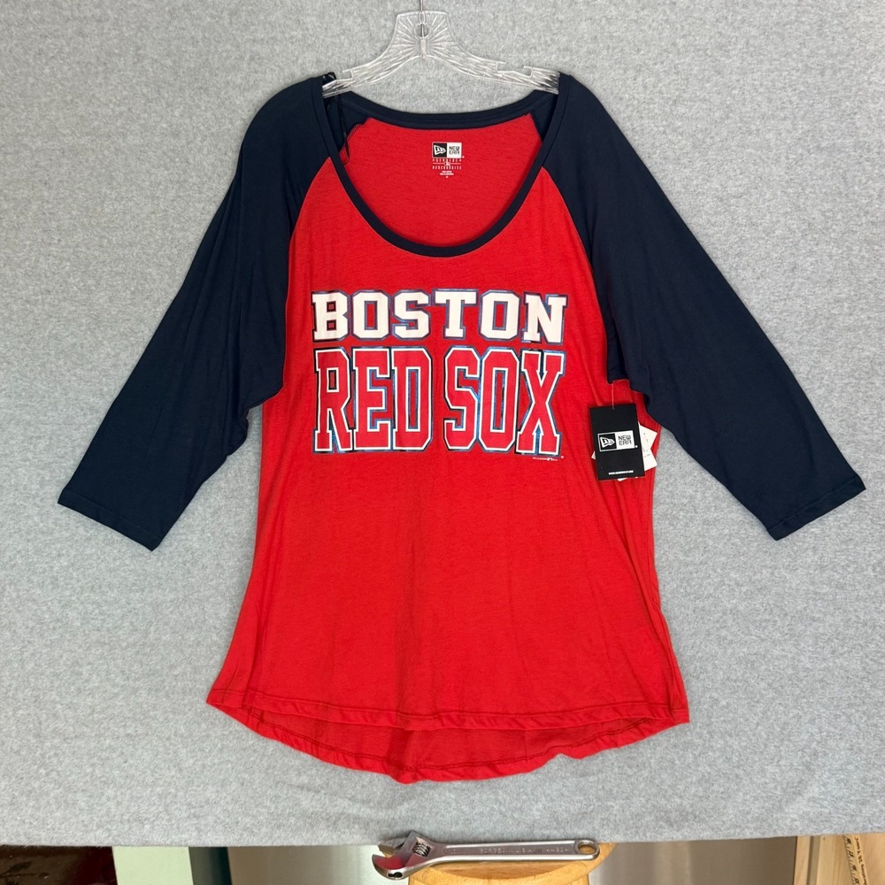 New Boston Red Sox New Era Jersey T-Shirt Womens 1X Red Blue 3/4 Sleeve MSRP $38